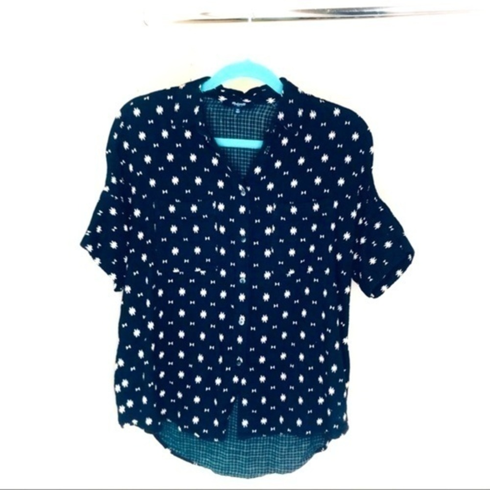 Madewell Courier Shirt Orsa Print Southwestern Aztec Print blouse navy top